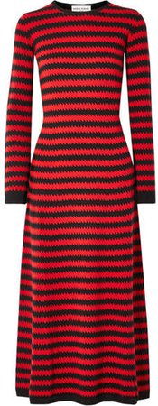 Striped Cashmere Midi Dress - Red