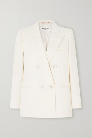 Ivory Double-breasted wool-twill blazer | SAINT LAURENT | NET-A-PORTER