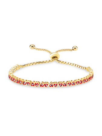 14K Gold Vermeil & Red Heart-Cut Evil Eye Bracelet