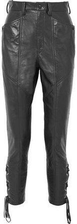 Cadix Lace-up Tapered Leather Pants - Black