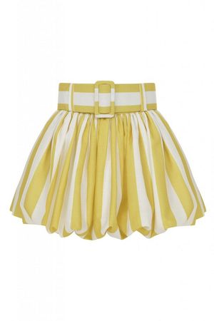 skirt with white and yellow stripes and a belt