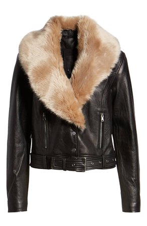 PAIGE Rizza Lambskin Leather Moto Jacket with Removable Faux Fur Collar | Nordstrom