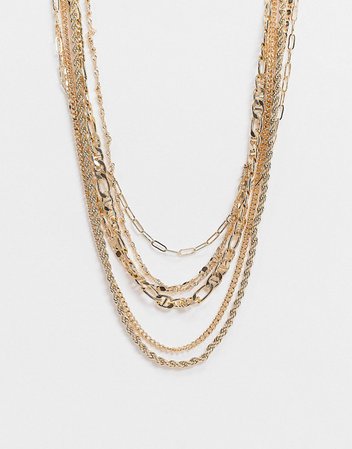 ASOS DESIGN pack of 6 necklaces in mixed chains in gold tone | ASOS