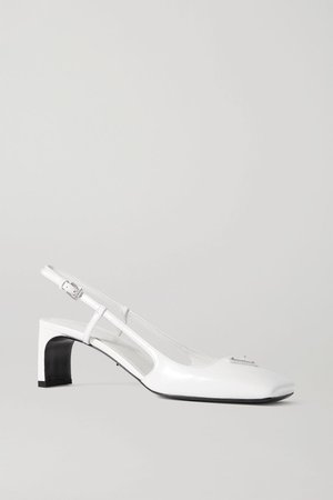 White 55 logo-embellished leather slingback pumps | Prada | NET-A-PORTER