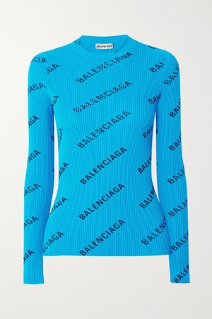 Blue Printed ribbed-knit sweater | Balenciaga | NET-A-PORTER
