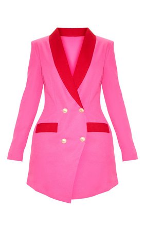 Hot Pink Gold Button Contrast Blazer Dress | PrettyLittleThing USA