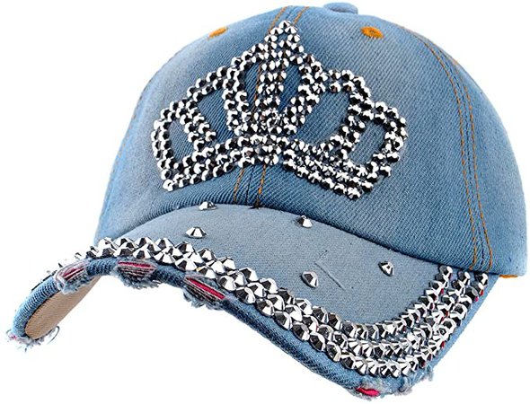 Amazon.com: Elonmo Bling Hats, Crown Design Cotton Rhinestone Womens Baseball Cap Golf Hat Jeans Wash Denim Adjustable (Blue): Clothing