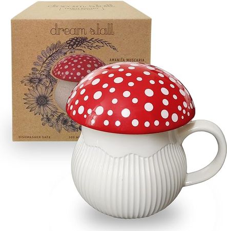 Amazon.com: Dreamstall Mushroom Mug with Lid Stoneware Coffee Cup with Decorative Gift Box (Red), Cottagecore Aesthetic Decor : Home & Kitchen