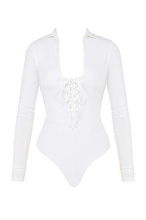 Clothing : Bodysuits : Mistress Rocks 'Maverick' White Jersey Lace Up Bodysuit