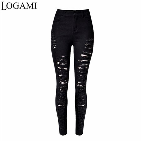Ripped Jeans For Women Black Ripped Jeans Sexy Distressed Jeans Skinny High Waist Elastic Pencil Denim Trousers|Jeans| - AliExpress