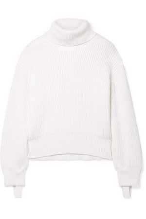Helmut Lang - Canvas-trimmed Ribbed Wool And Cotton-blend Turtleneck Sweater - Ivory