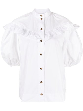 GANNI puff-sleeve ruffled blouse - FARFETCH