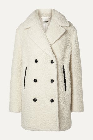 Double-breasted Textured Wool-blend Coat - Cream
