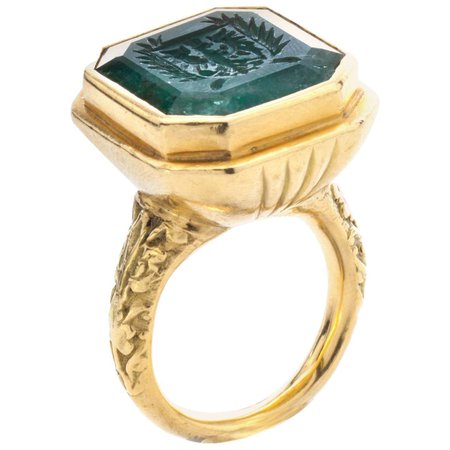 Men's Large Glove Ring with Emerald Seal of Brandenburg Coat of Arms, 1701
