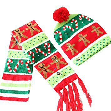 Zaptex Christmas Gift Scarf Hat Set for Children Flashing Led Light Design Winter Warm Scarves Set (three little men): Amazon.ca: Luggage & Bags