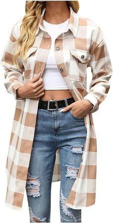 Amazon.com: FAVIPT Fall Winter Color Block Button Down Long Sleeve Jacket for Women,Casual Lapel Coat Long Plaid Trench Coat Shirt Jacket : Clothing, Shoes & Jewelry