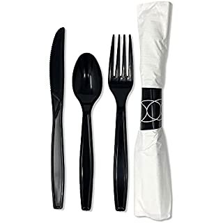 Amazon.com: Party Essentials Party Supplies Wrapped Silverware Set Disposable, Pre Rolled Napkin and Cutlery, 25 Units, Spoons/Forks/Knives Black : Health & Household