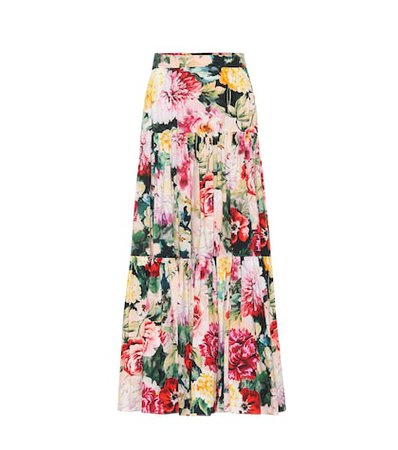 Floral-printed cotton maxi skirt