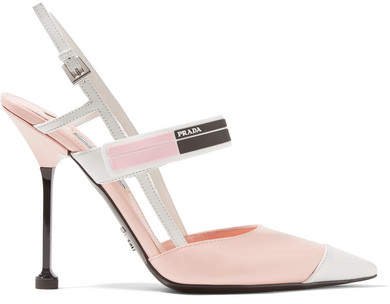 Logo-print Glossed-leather Slingback Pumps - Baby pink