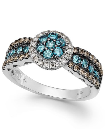 Le Vian 14k White Gold Chocolate, Blue and White Diamond Ring
