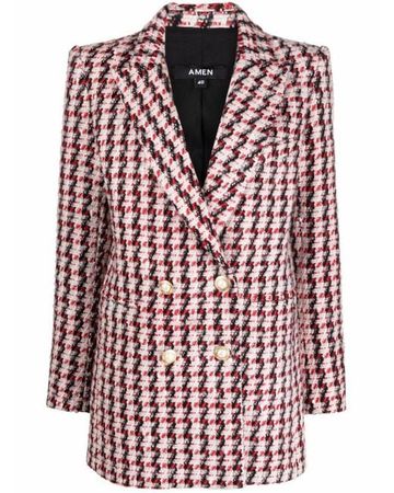 Amen Tweed Double-breasted Blazer in Red | Lyst