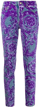 floral-print mid-rise skinny jeans