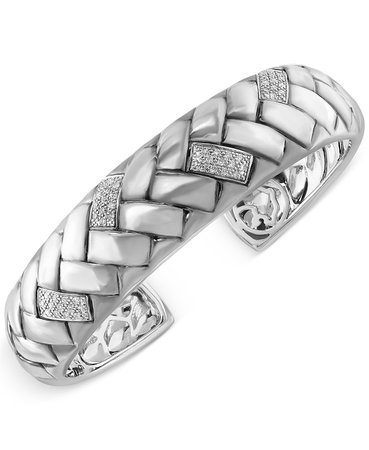 EFFY Sterling Silver Diamond Bangle Braid Bracelet