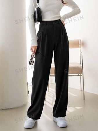 DAZY Zipper Fly Solid Tailored Pants | SHEIN