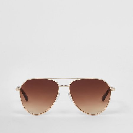 Gold aviator sunglasses | River Island