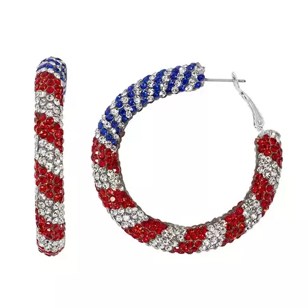Celebrate Together™ Americana Silver Tone Red, White, & Blue Crystal Hoop Earrings