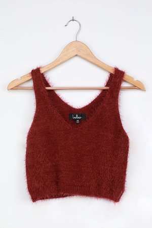 Eyelash Knit Tank Top - Washed Burgundy Tank - Sweater Tank Top - Lulus