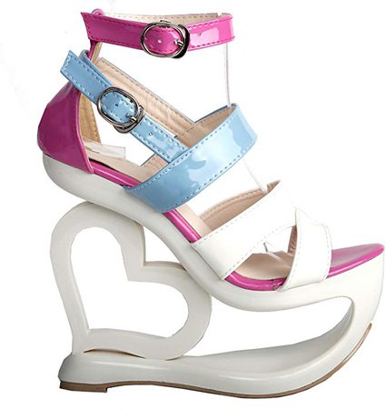 Amazon.com | SHOW STORY Fashion White Pink Blue Strappy Heart Heel Wedge Wedding Sandals, LF40203 | Sandals