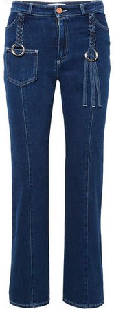 Braided High-rise Straight-leg Jeans - Mid denim