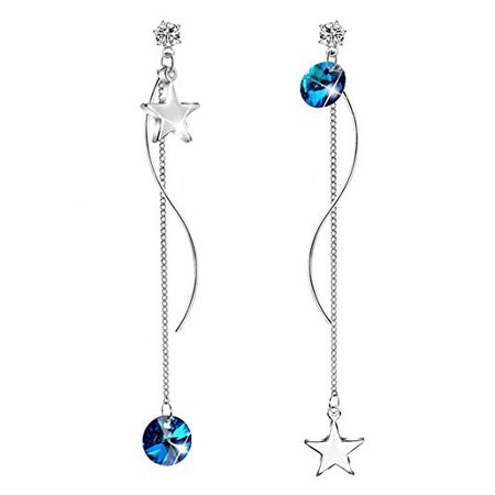 CRYSLOVE Star Moon Earrings 925 Sterling Silver Dangle Drop Stud Earrings Blue Crystal Pendant Earrings Christmas Halloween Black Friday Gifts: Amazon.ca: Jewelry