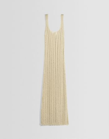 Metallic strappy ribbed knit midi dress - Dresses - Women | Bershka