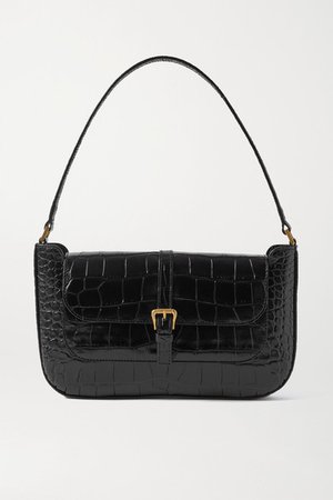 Miranda Croc-effect Leather Shoulder Bag - Black