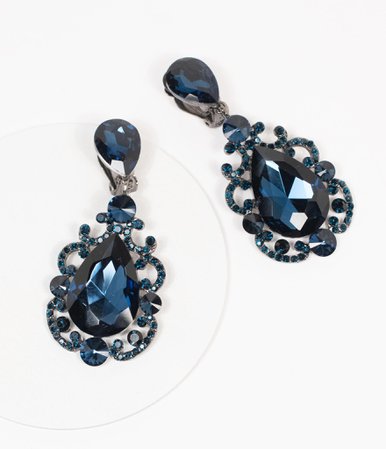 Navy Blue Gemstone Clip On Earring – Unique Vintage