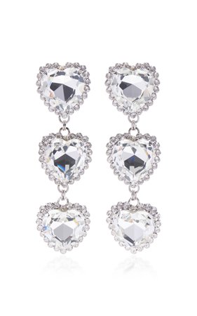 Long Crystal Heart Earrings by Alessandra Rich | Moda Operandi
