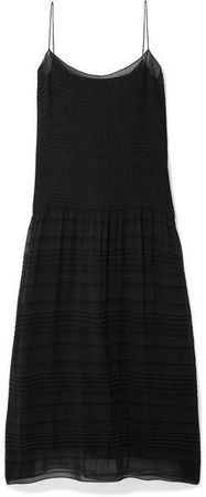 Tanya Pleated Crepe De Chine Midi Dress - Black
