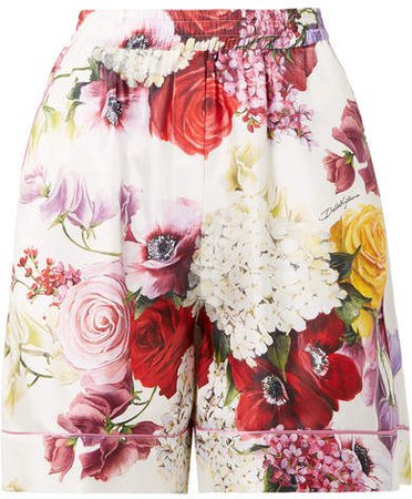 Floral-print Silk-twill Shorts - White