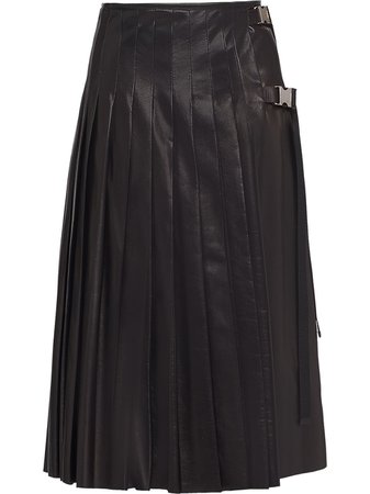 Shop Prada pleated leather midi-skirt with Express Delivery - FARFETCH