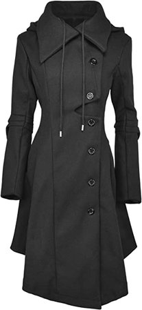 Amazon.com: QZUnique Women's Long Single-Breasted Thick Wool Outwear Slim Trench Coat Black US XS: Clothing