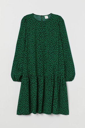 Crêped Dress - Black/green floral - Ladies | H&M US