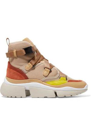 Chloé | Sonnie canvas, mesh, suede and leather high-top sneakers | NET-A-PORTER.COM