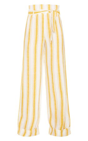 Yellow Stripe Belt Waist Wide Leg Trouser | PrettyLittleThing