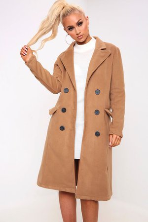 Camel Double Breasted Classic Coat | Coats & jackets | Duster | I SAW IT FIRST