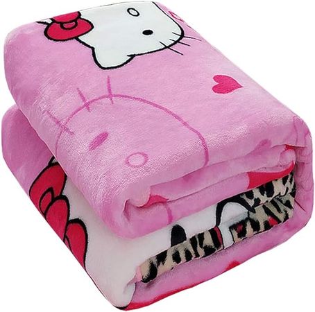 HOLY HOME Kids’ Flannel Blanket Throw, Fashionable Leopard Print & Hello Kitty Cat, Flannel Flat Sheet & Sleeping Blanket (Pink, Twin) : Amazon.ca: Home
