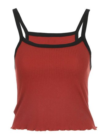2021 Contrast Trim Rib-Knit Crop Cami Top Red M In Tank Tops & Camis Online Store. Best For Sale | Emmiol.com