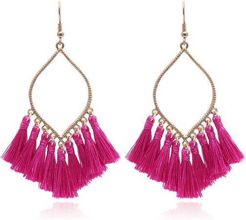 Amazon.com: Boho Rhombus Metal Frame with Tassels Dangle Drop Earrings for Women: Clothing