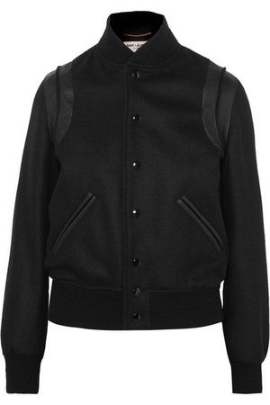 Saint Laurent | Teddy leather-trimmed wool-blend bomber jacket | NET-A-PORTER.COM